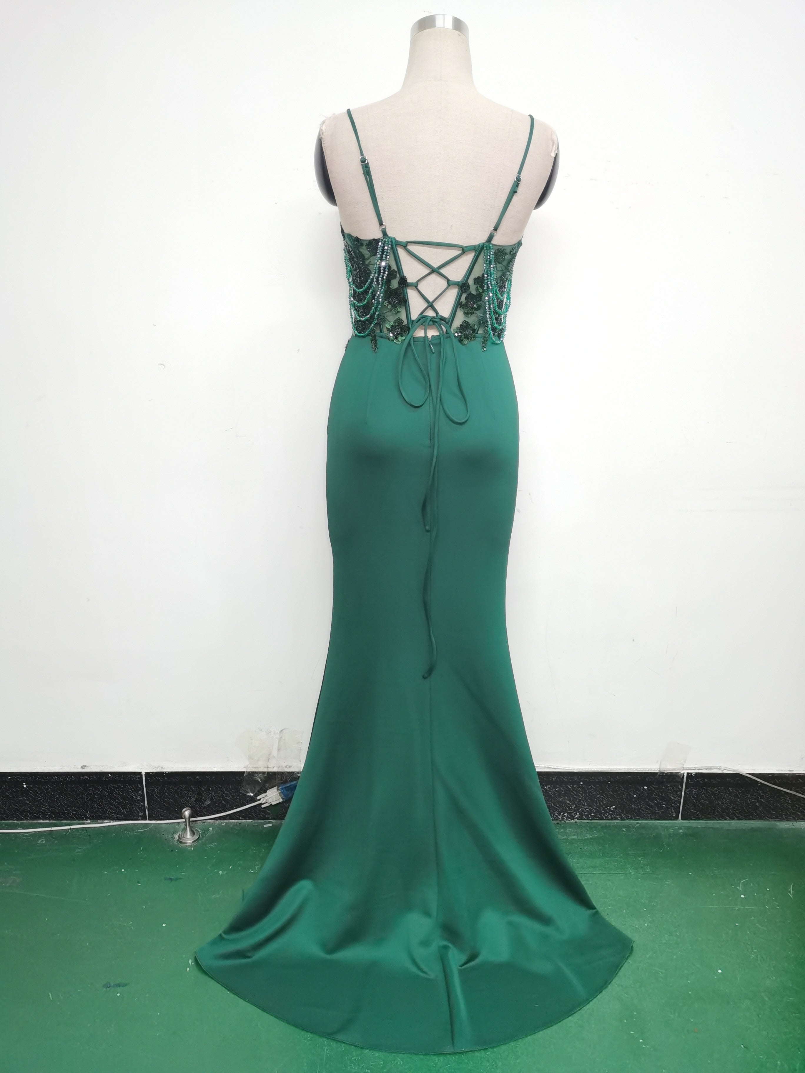 Women Fishbone Lace-Up Formal Formal Party Prom Strappy Sequin Evening Dress 14