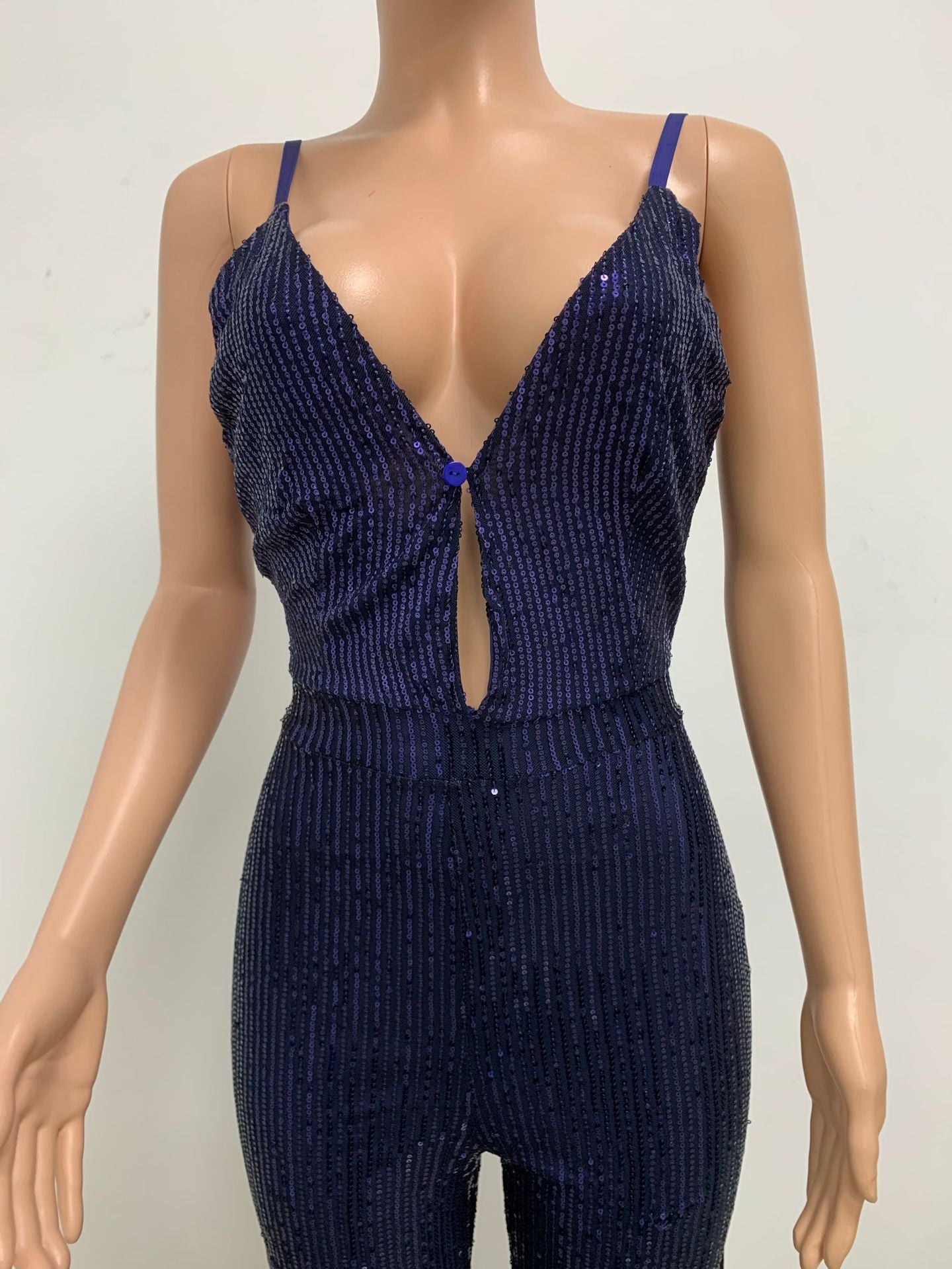 Deep V Neck Low Back Sleeveless Chic Sequined Straps Elegant Women's Party Jumpsuit 97