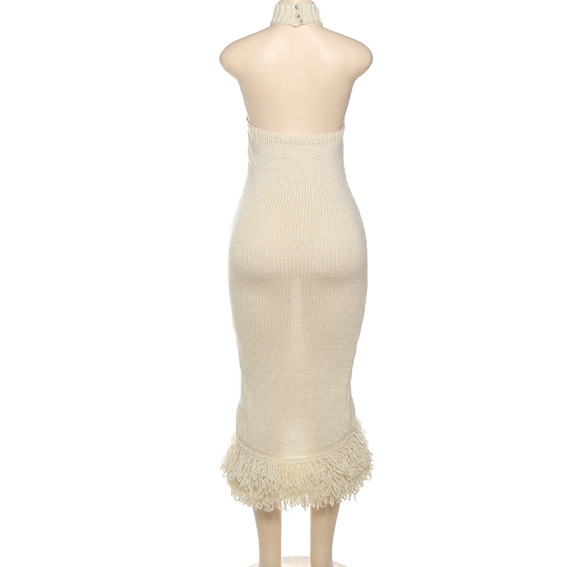 Spring Women's Sexy Halter Neck Low Back High Waist Slim Bodycon Knitting Dress 10