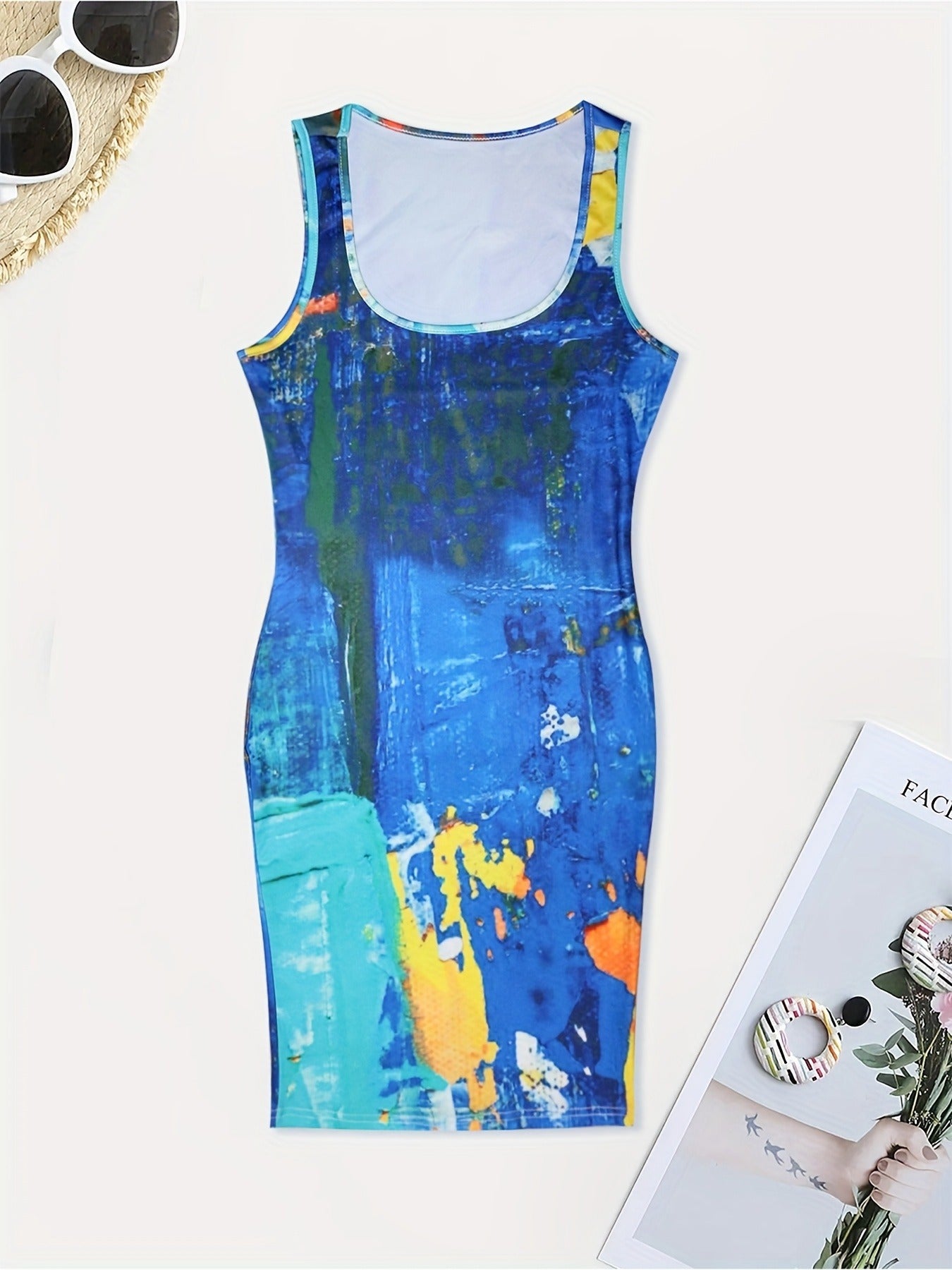 Plus Size Women Casual Printed Sleeveless Dress 13