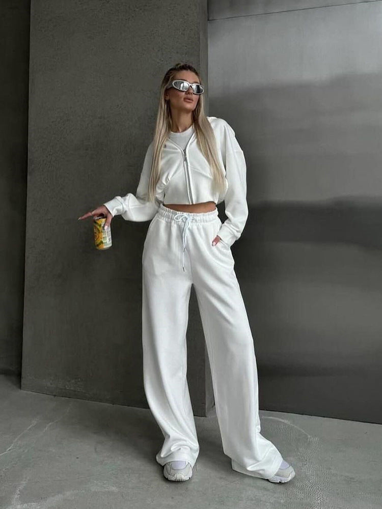 Women Fall Casual Long Sleeve Zipper Hoodies andSolid Lace-up PantsTwo Piece Set 7