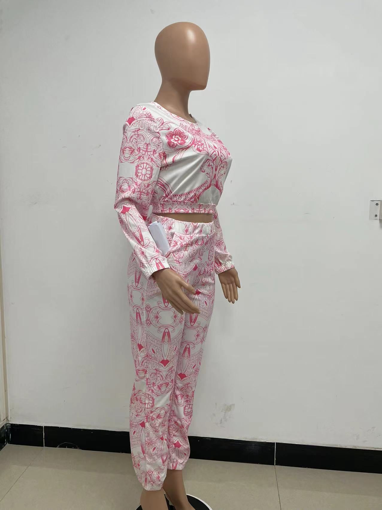 Women Printed Long Sleeve Top+ Pants Two Piece Set 11