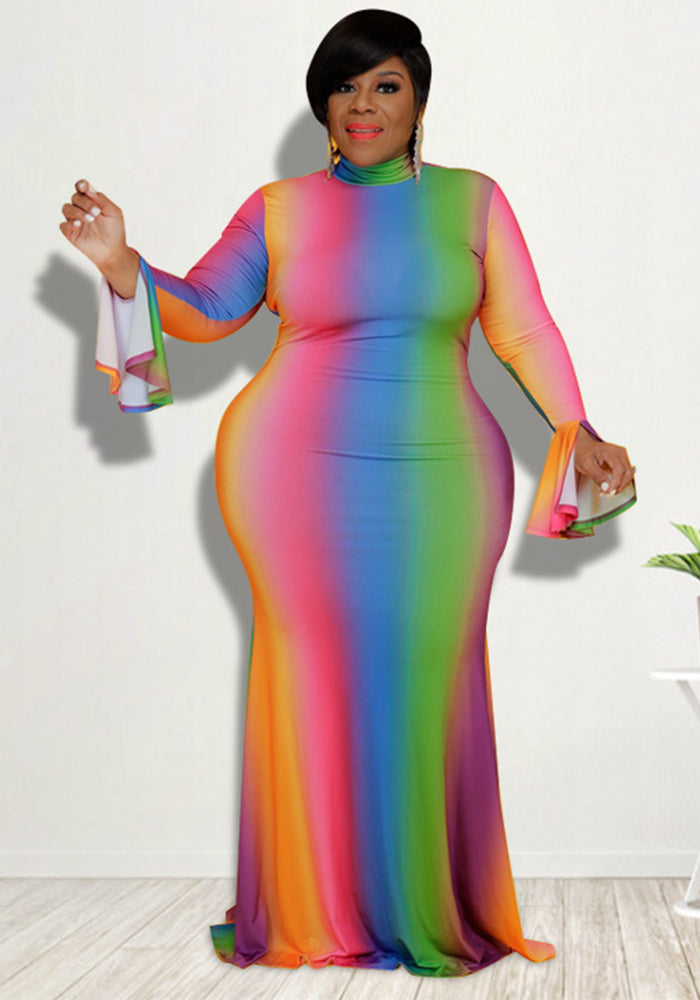 Plus Size Women Gradient Print Dress