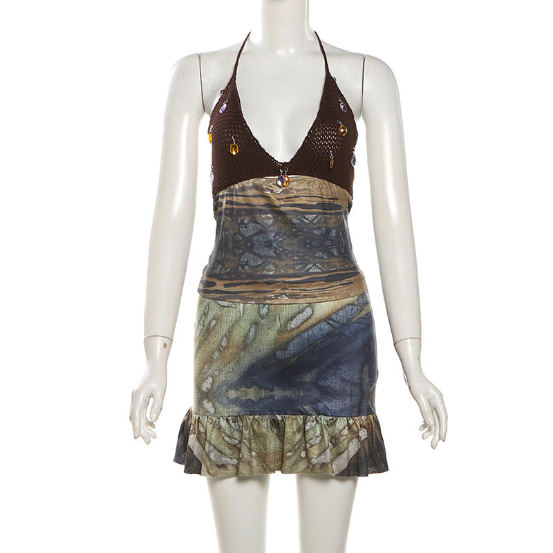 Summer Women sexy print backless strapless top and skirt two-piece suit 6