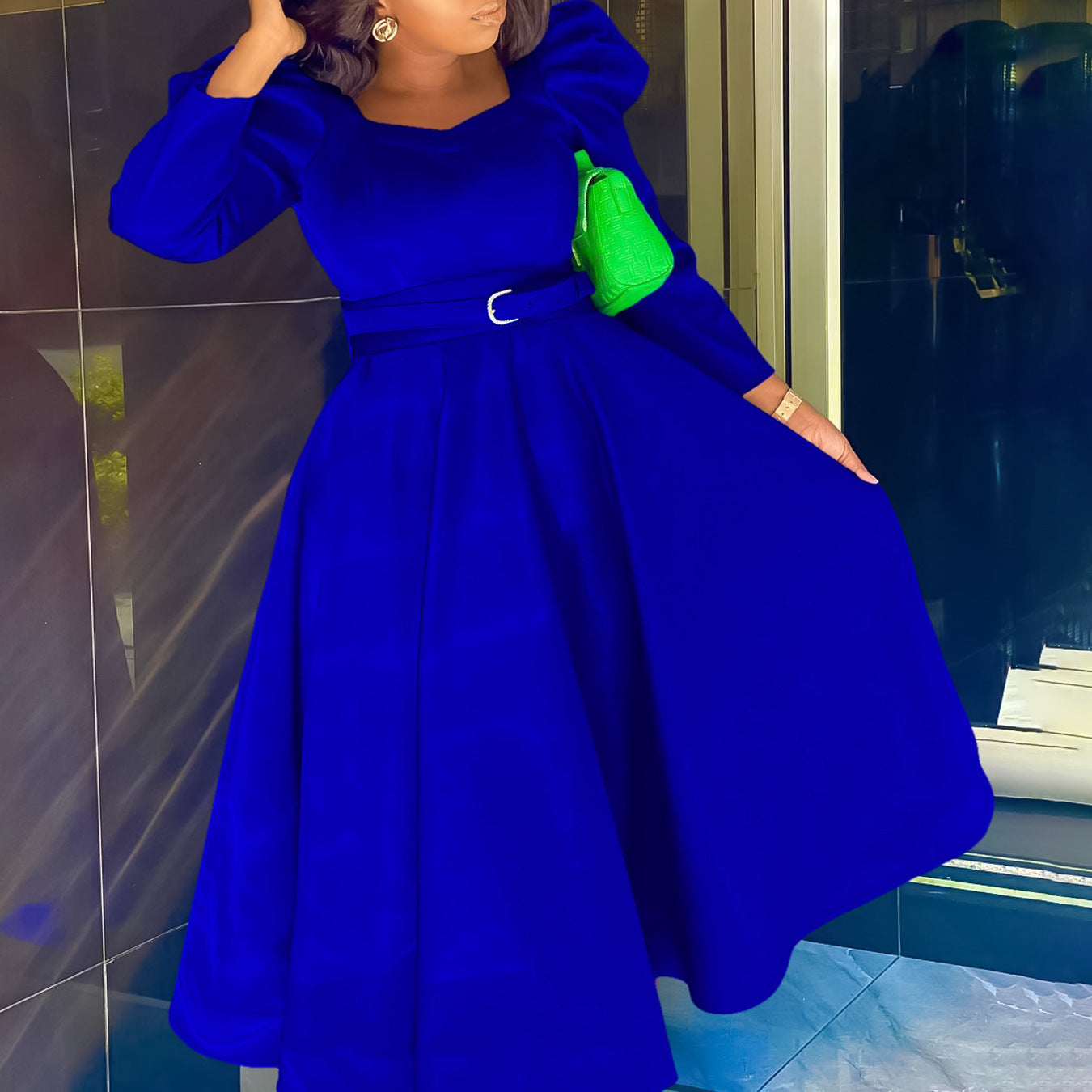 Plus Size Women Winter Puff Sleeve Formal Party Dress