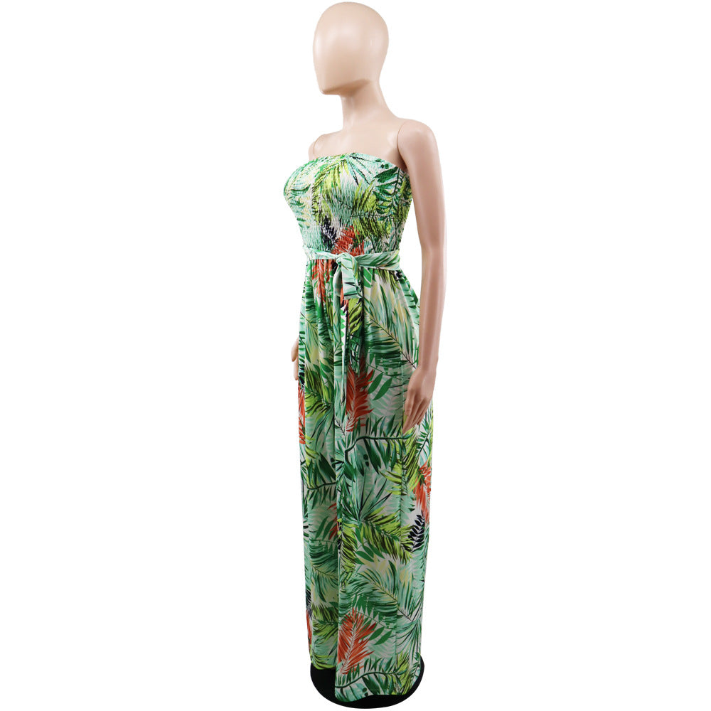 Trendy Print Strapless Slim Waist Casual Holidays Jumpsuit 14