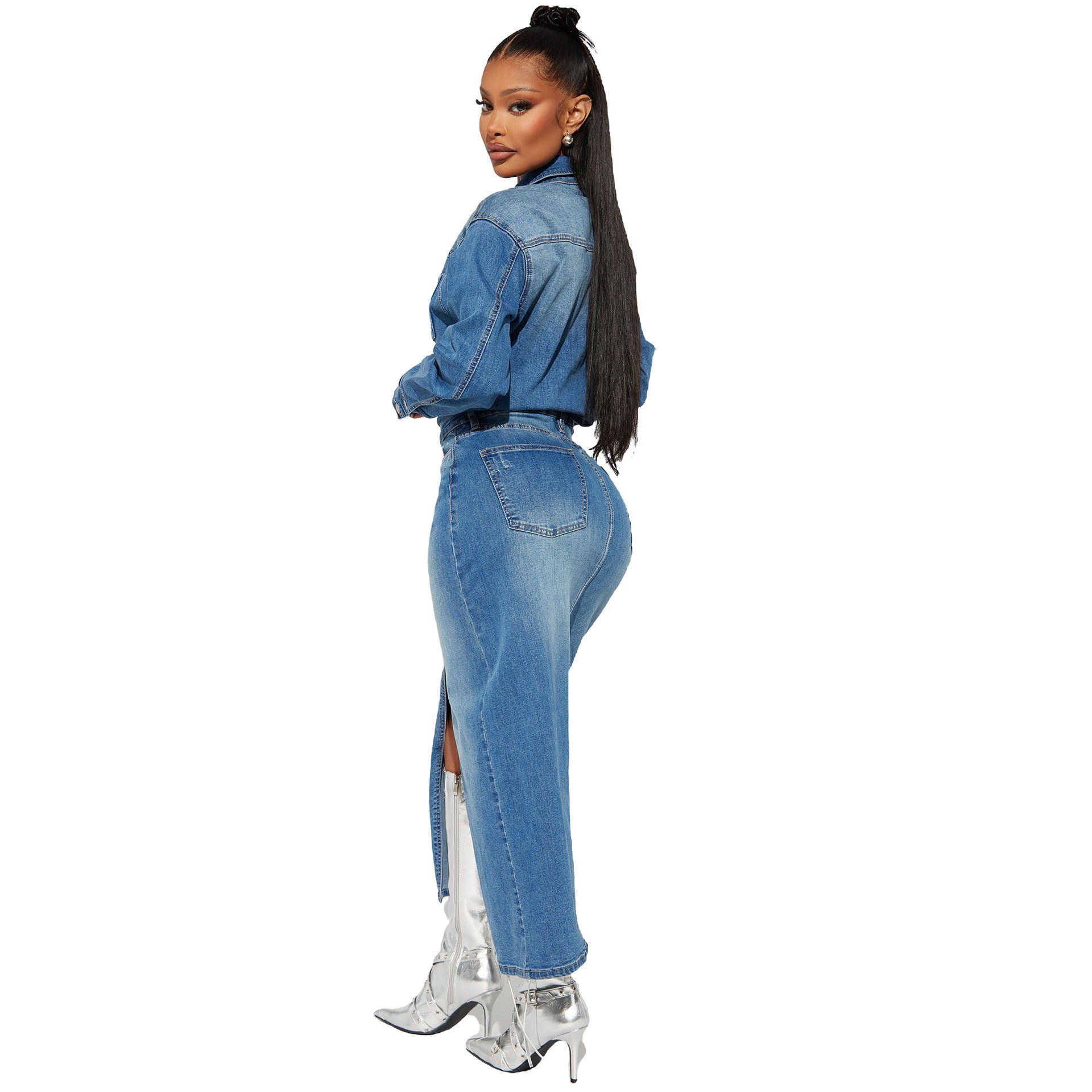 Women Long Sleeve Denim Dress 4