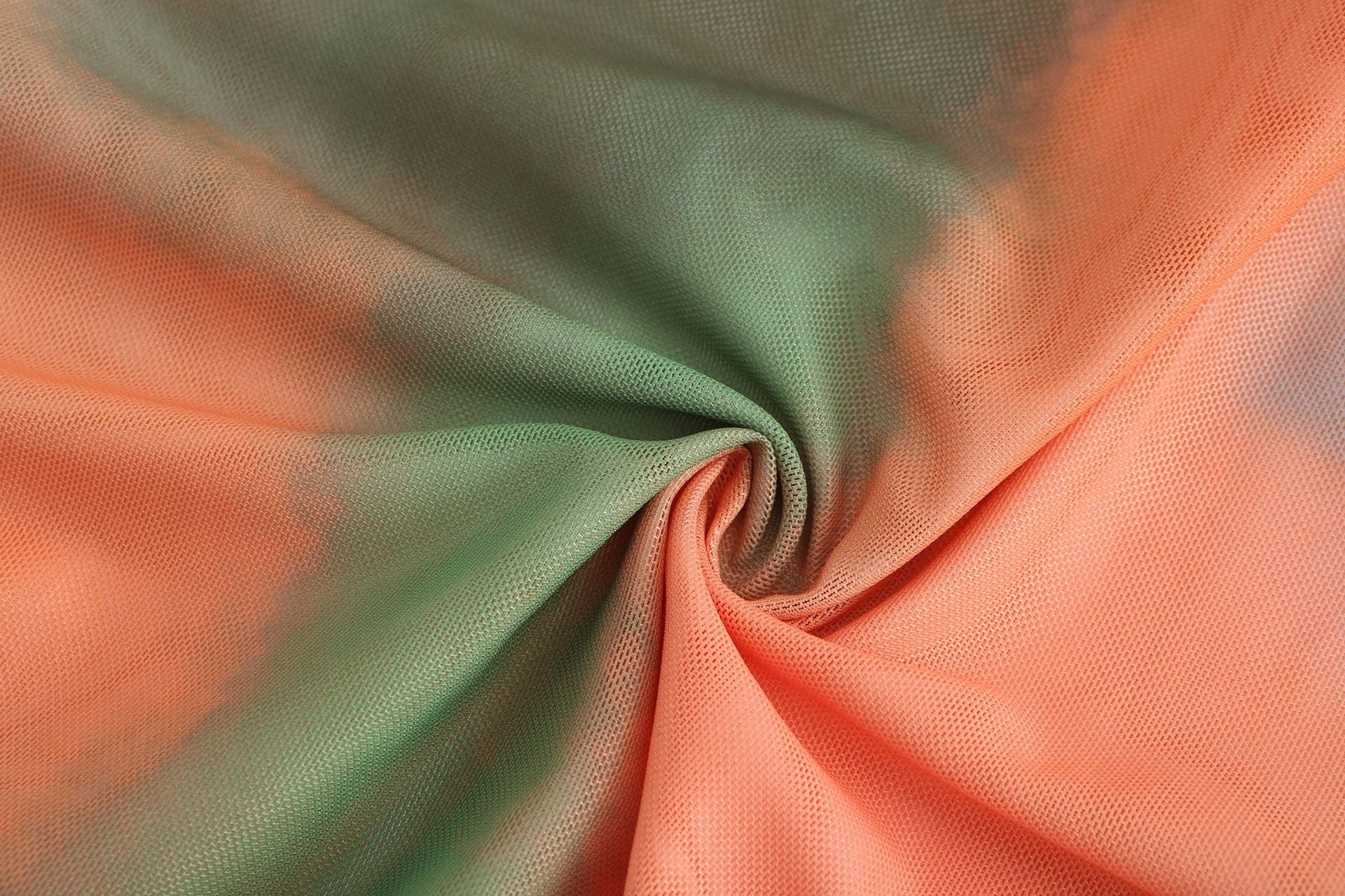 Women Spring Printed Mesh See-Through Hollow Round Neck Single Sleeve Dress 16