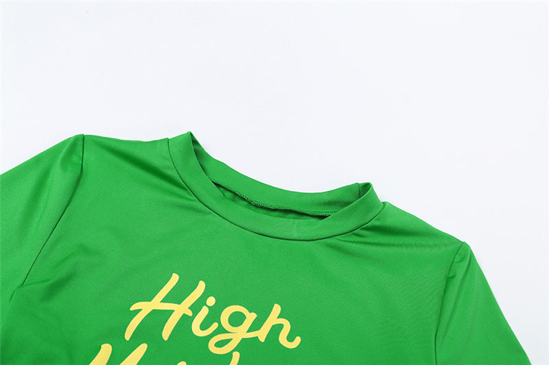 Women Summer Sexy Print Crop Short Sleeve Top and Pants Casual Two-piece Set 15