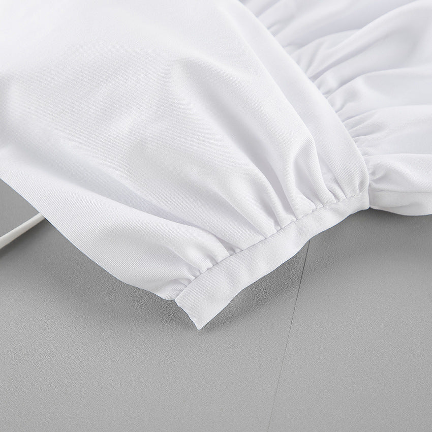 Women Spring and Summer Casual White Sexy Suspender V-Neck Dress 16