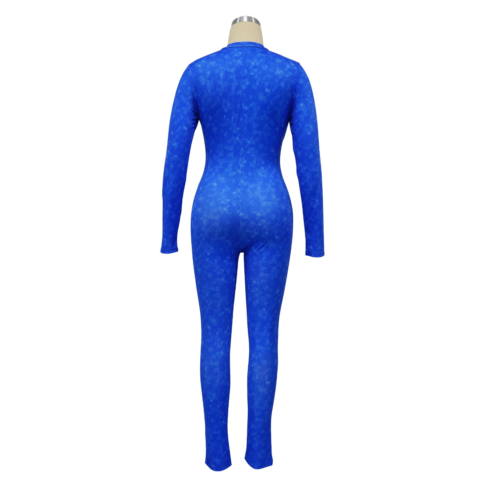 Women's Ribbed Printed Sexy V-Neck Tight Fitting Zipper Jumpsuit 29