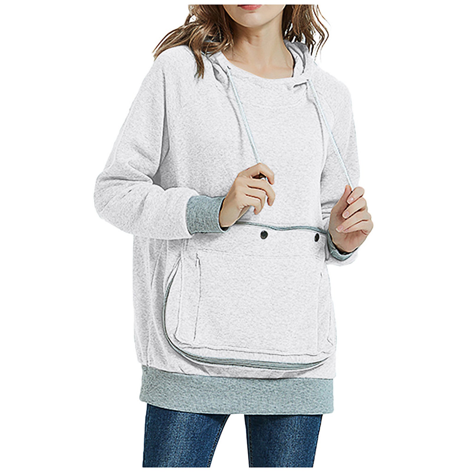 Women Pocket Pet Casual Plush Hoodies Jacket 9