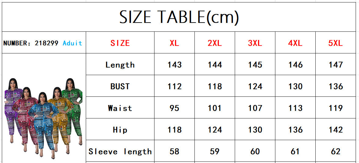 Plus Size Women's Fall Print Long Sleeve Jumpsuit 16
