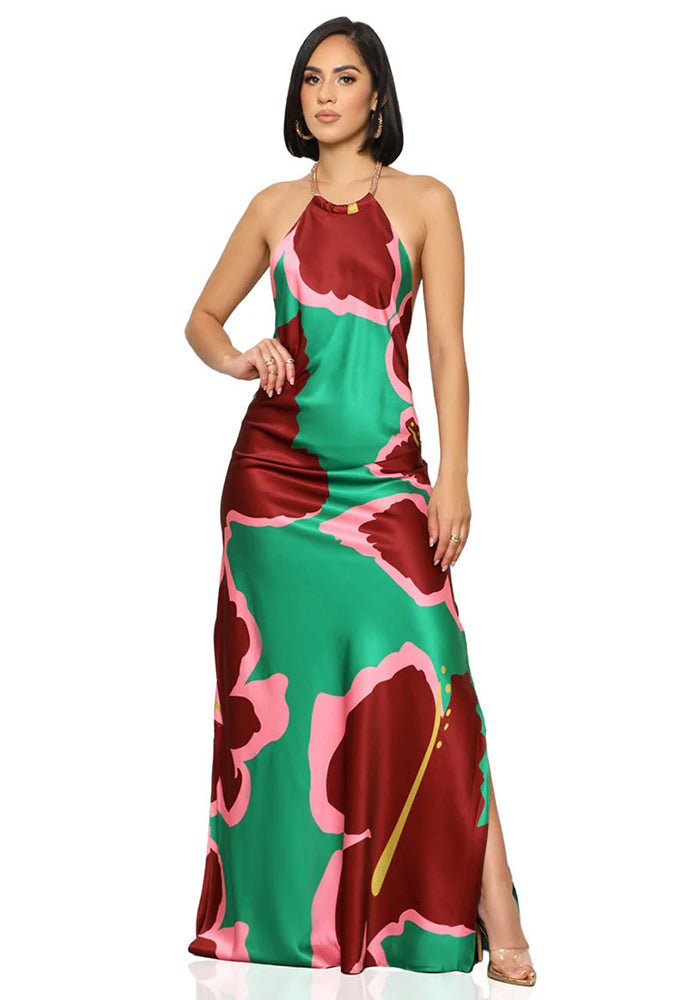 Women printed sexy backless dress