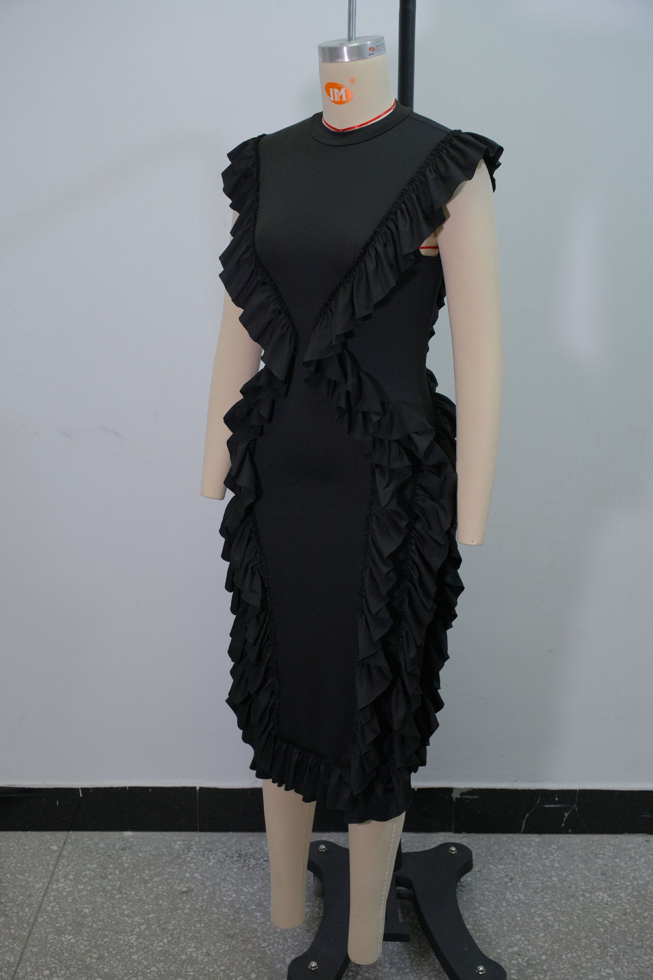 Women summer ruffle solid bodycon dress 9