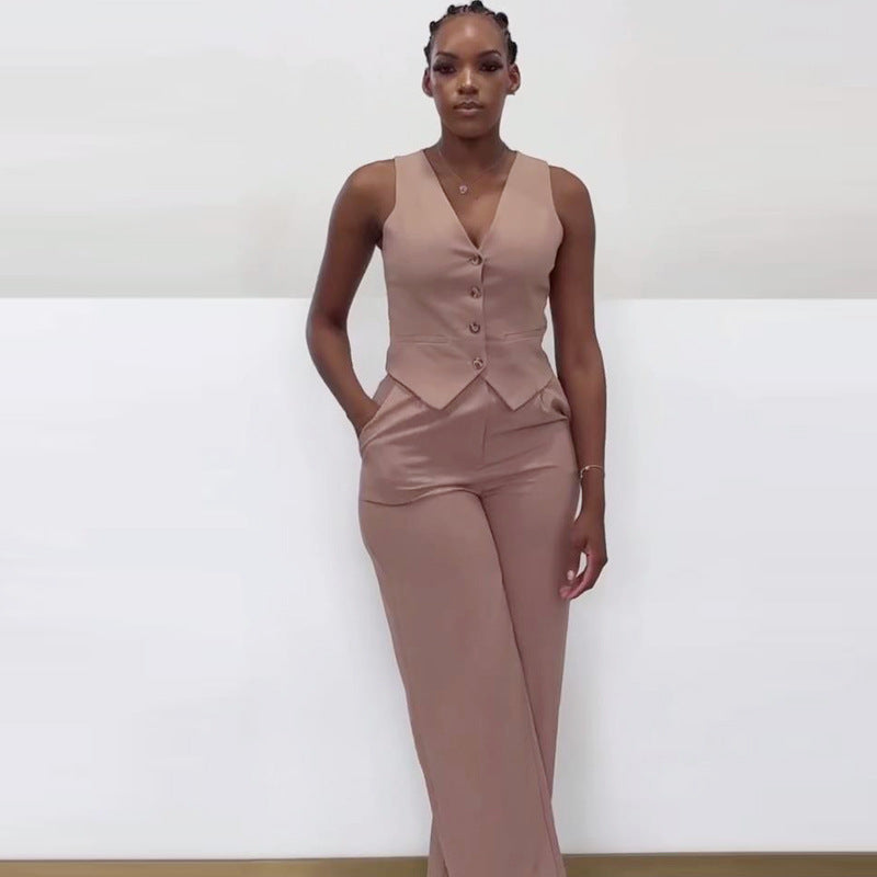 Women sleeveless vest wide-leg pants two-piece set 5