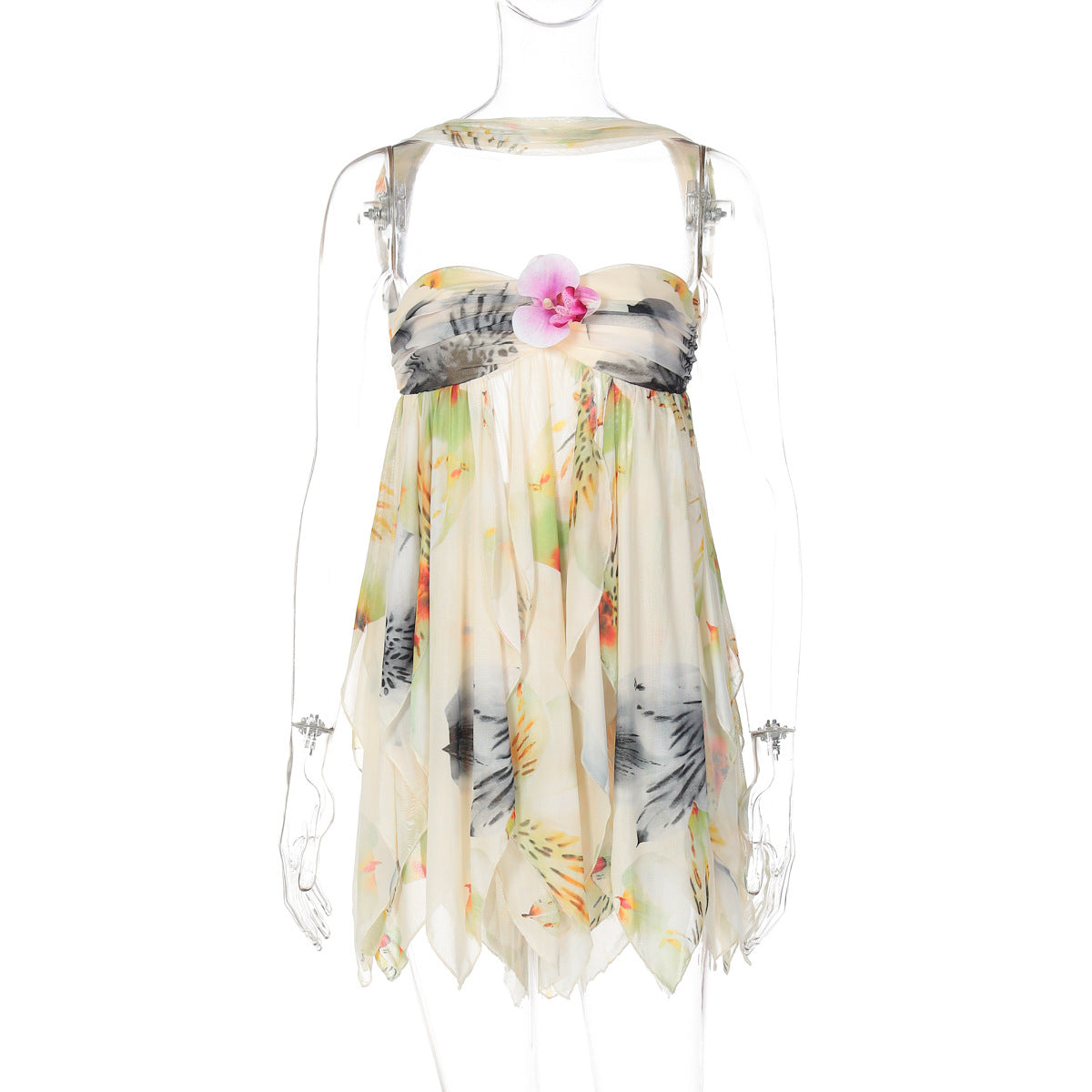 Autumn Women's Sexy Halter Neck Low Back Mesh Patchwork Floral Embellished Top 8