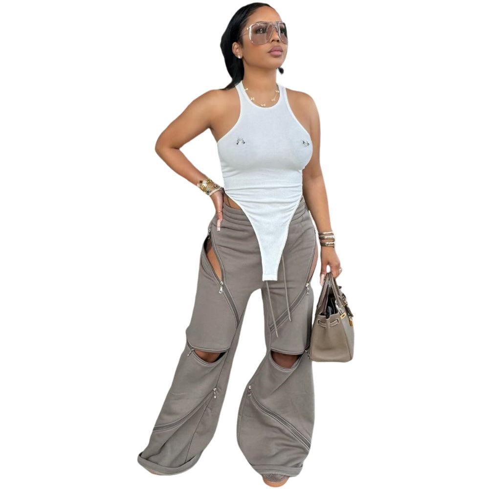 Women Casual Zipper Pocket Zipper Sports Pants 7