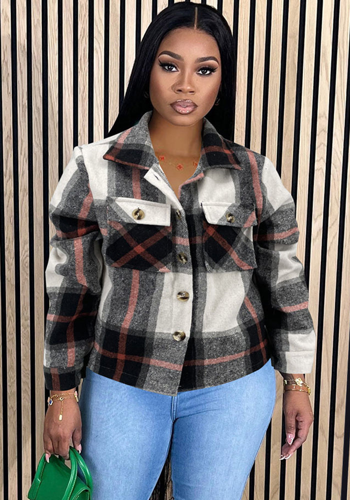 Women Autumn and Winter Plaid Crop Shirt Top