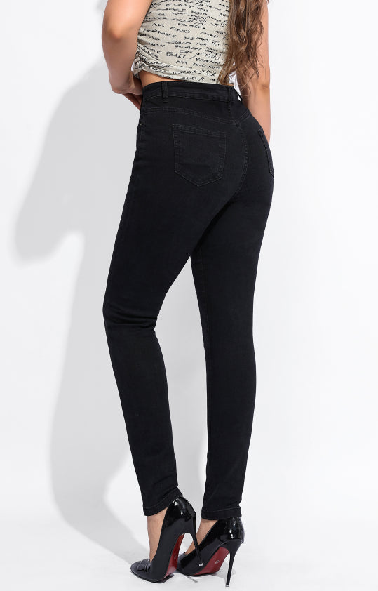 Women Casual Black Stretch Denim Pants 7