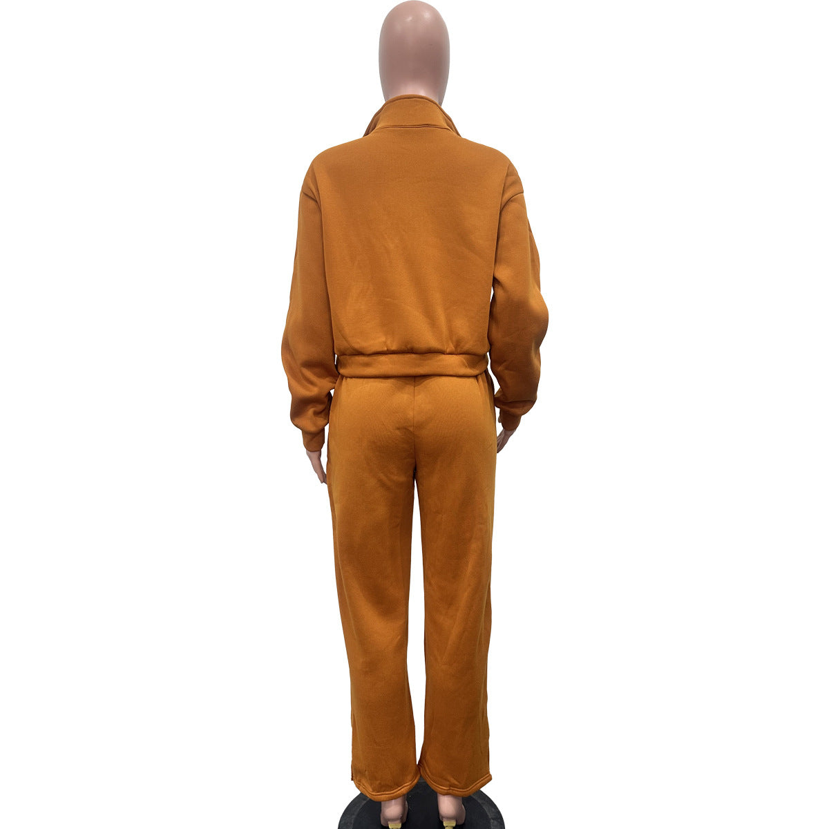 Women's Autumn winter Solid color loose zipper top drawstring pants sports two-piece set 8