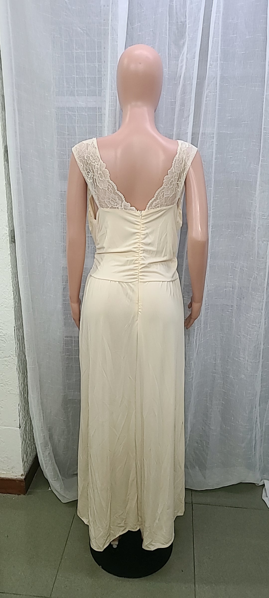 Women sleeveless lace backless slit dress 24