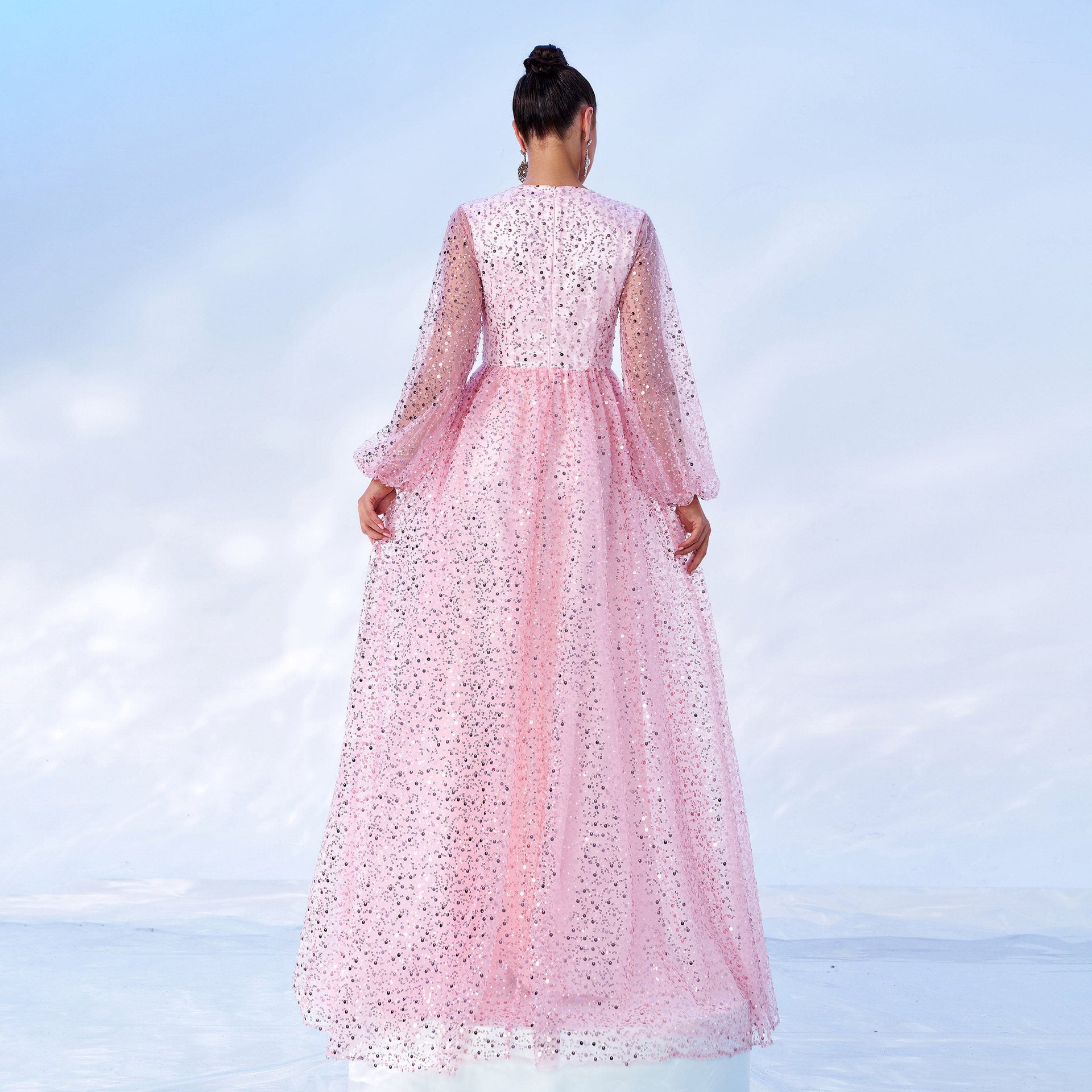 Long Sleeve V-Neck Long Sequin Formal Party Evening Dress Bridesmaid Dress 4