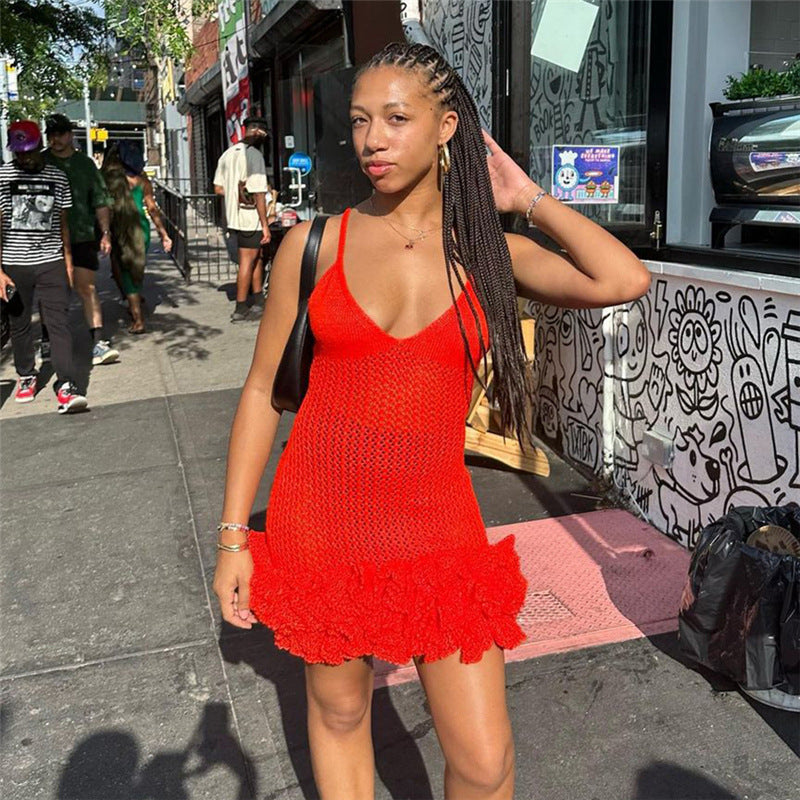 Summer women's sexy suspenders Low Back V-neck low-cut high-waist bud dress 6