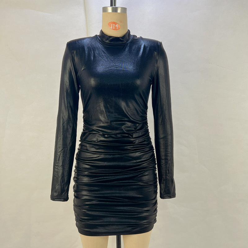 Women's Winter Fashion Sexy Slim Fit Pleated Long Sleeve Bodycon Dress 13