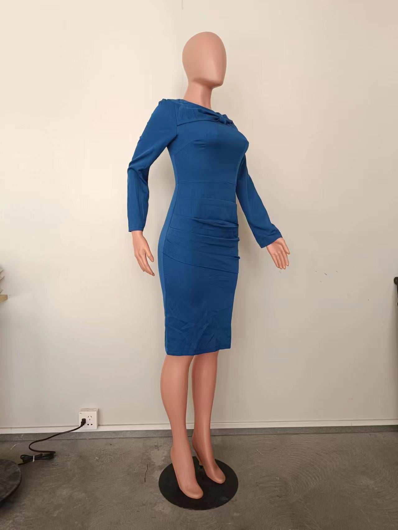 Women Solid Long Sleeve Patchwork Dress 14