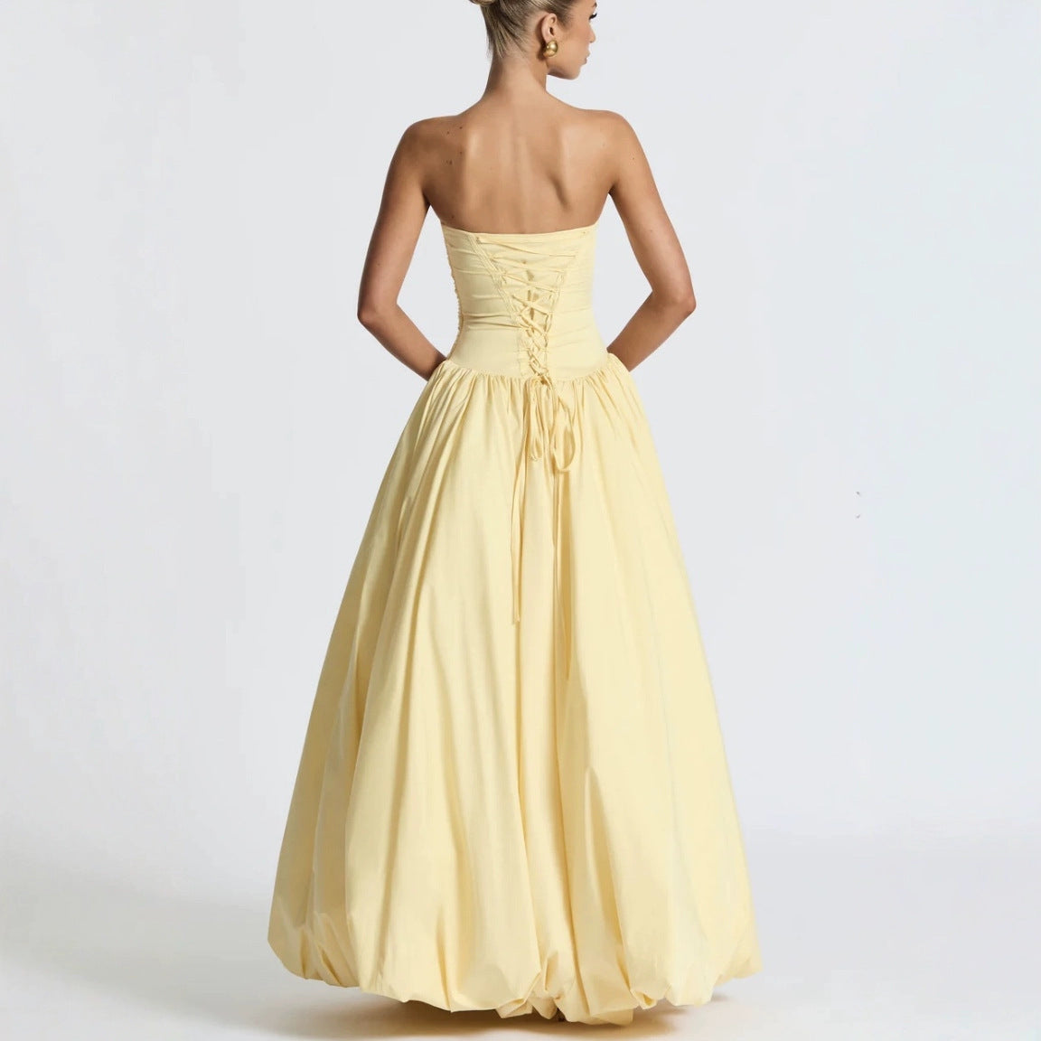 Strapless Solid Color Fashion Slit Maxi Dress for Women 4