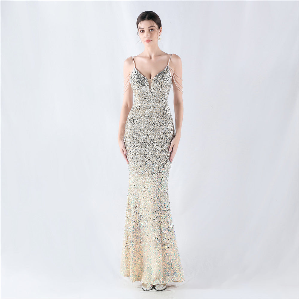 Gradient Sequins Sexy Strap Evening Dress 18
