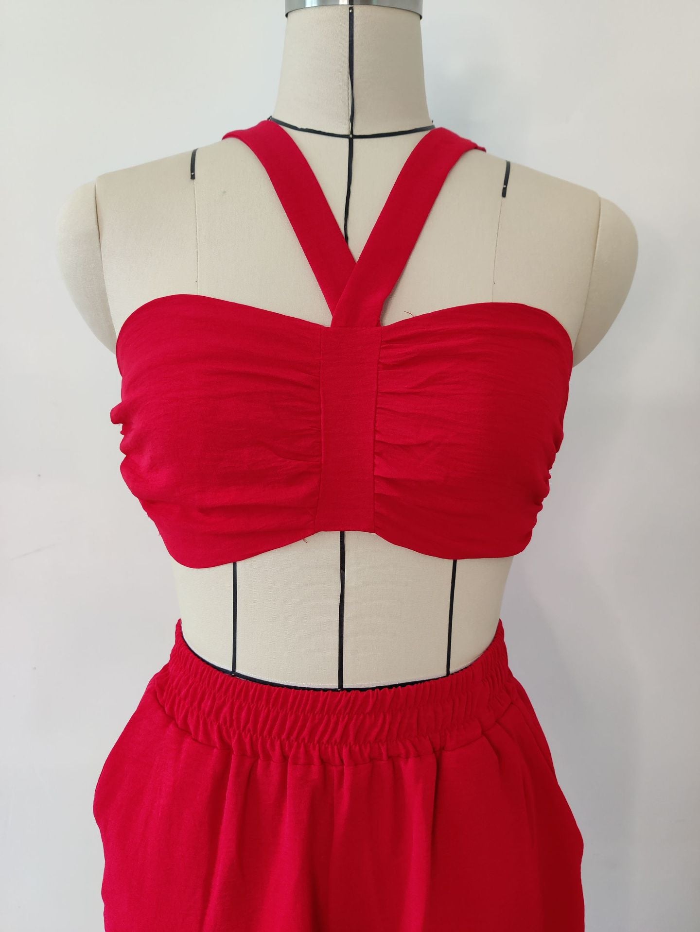 Fashion Women's Sleeveless Sexy Strappy Top Elastic Waist Loose Trousers Two-Piece Set 26