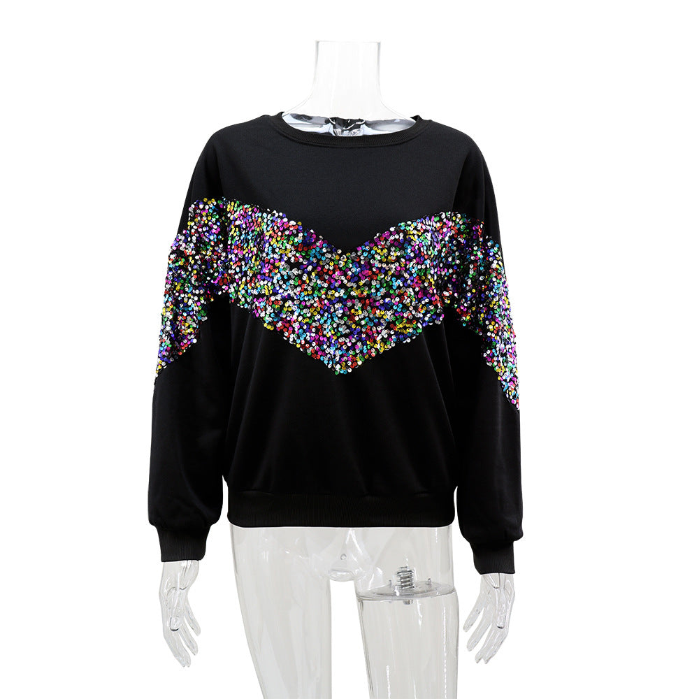 Women Colorful Pearlescent Sequins Decorated Solid Top 4