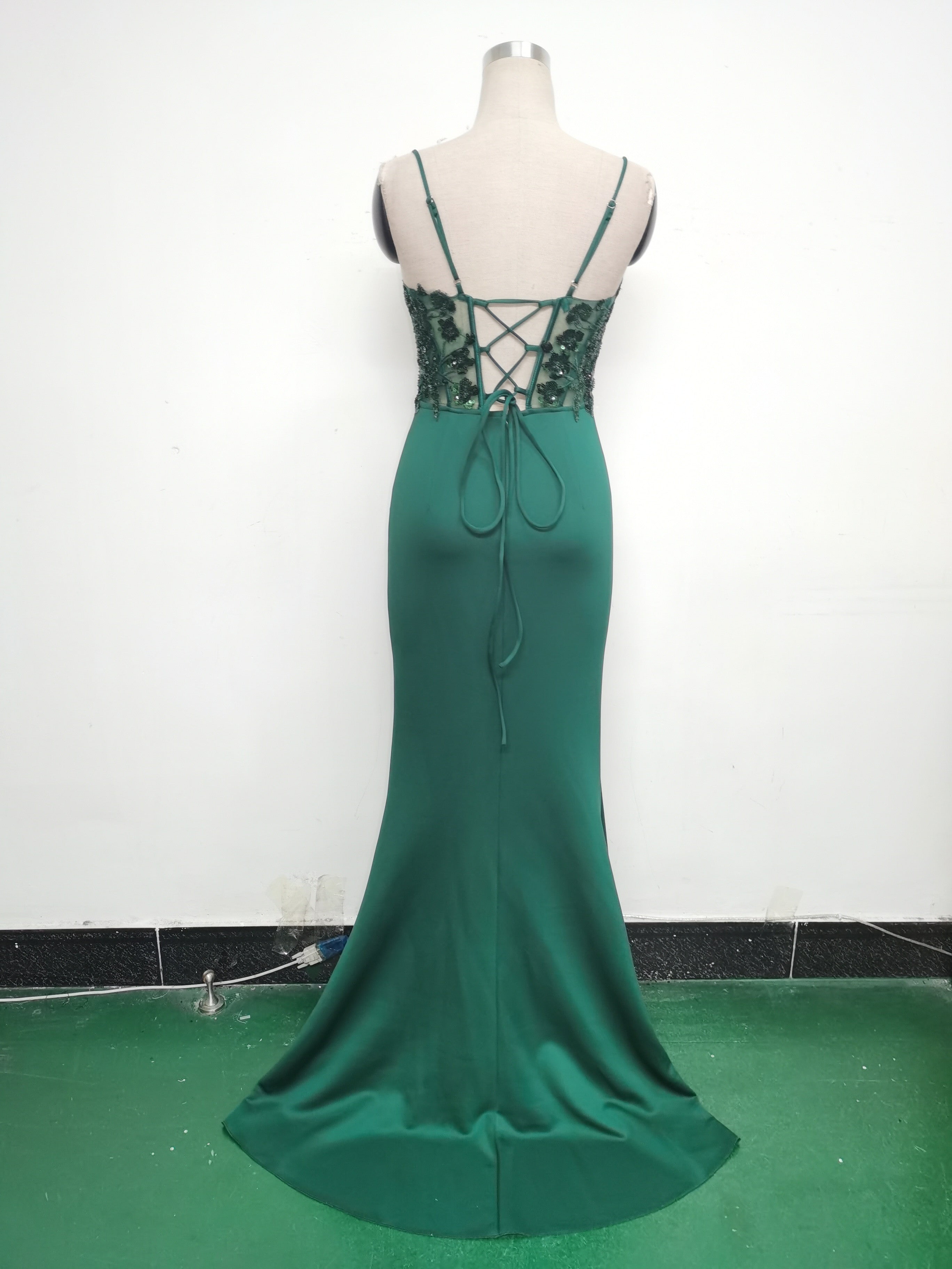 Women Fishbone Lace-Up Sequin Embroidery Formal Formal Party Evening Dress 13