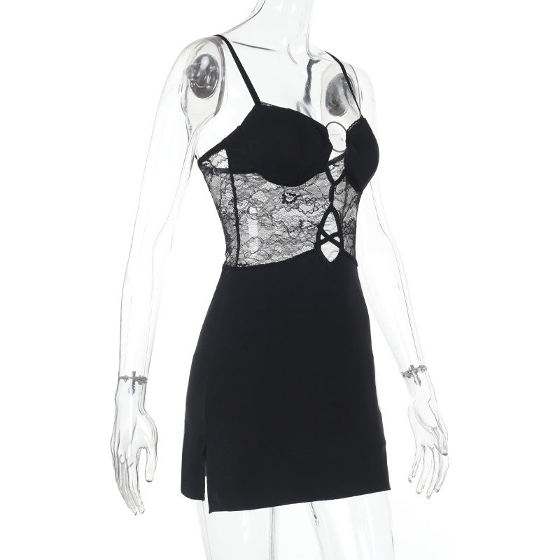 Spring Sexy Lace Patchwork Strap Short Dress 9