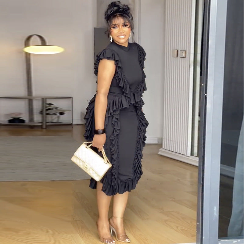 Women summer ruffle solid bodycon dress 5