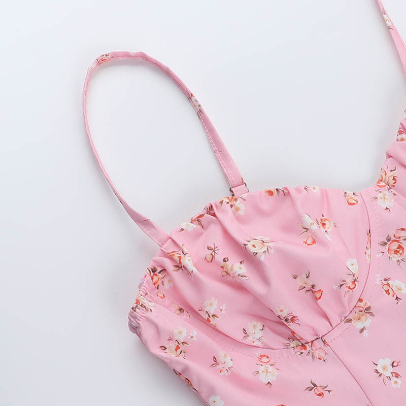 Women Spring Summer Strap Sexy Backless Floral Dress 11