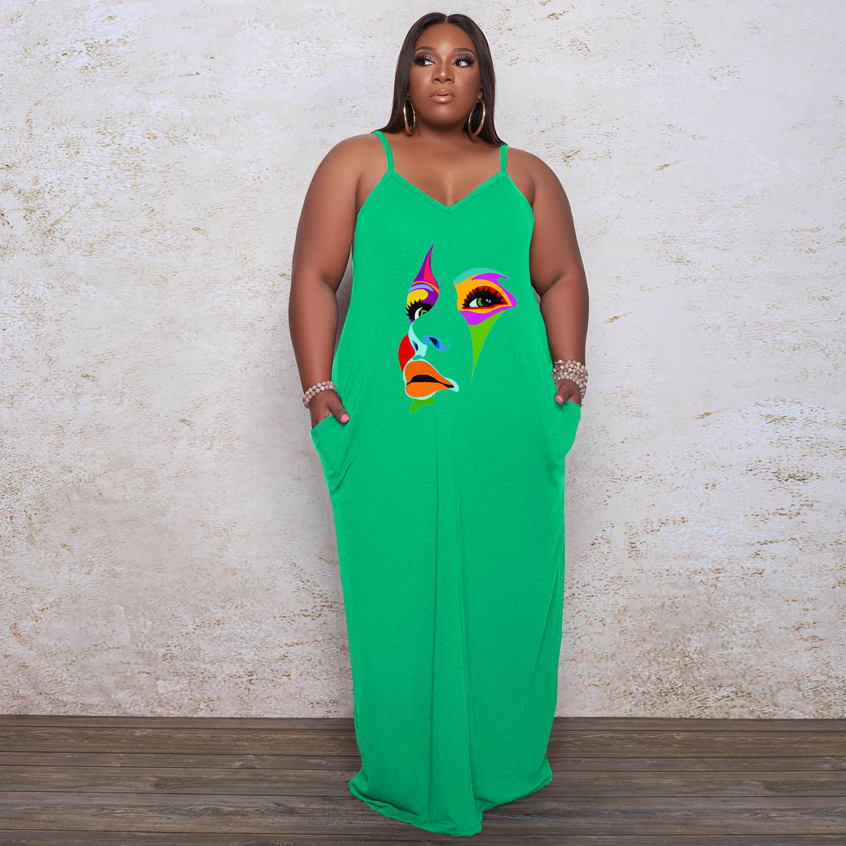 Plus Size Women'S Printed Straps Fashion Loose Dress 5