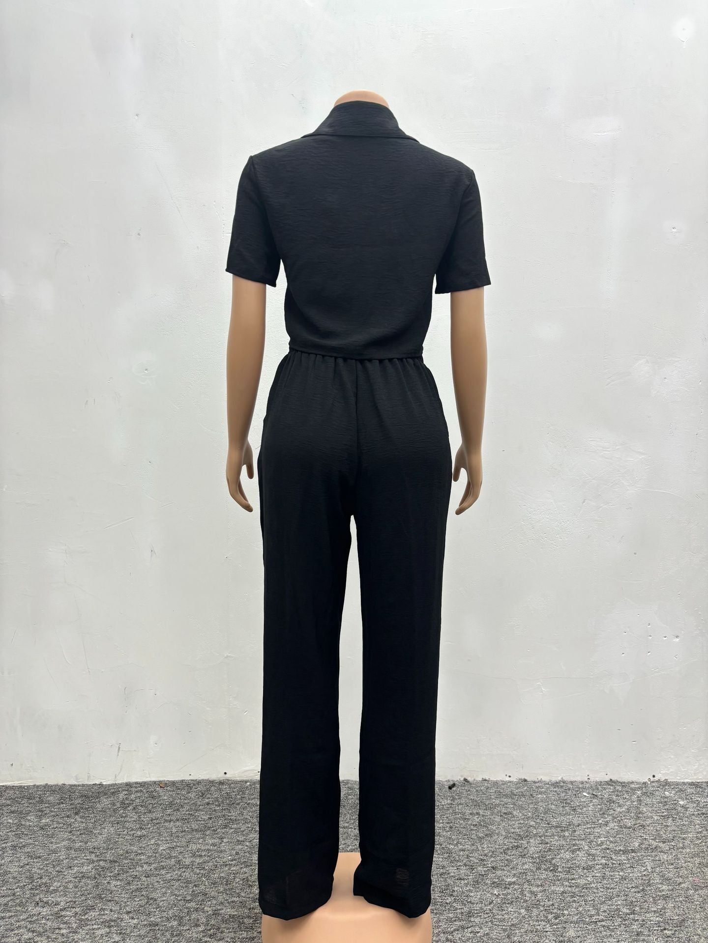 Plus Size Casual African Women Summer Solid Short Sleeve Top and Pant Two-piece Set 9