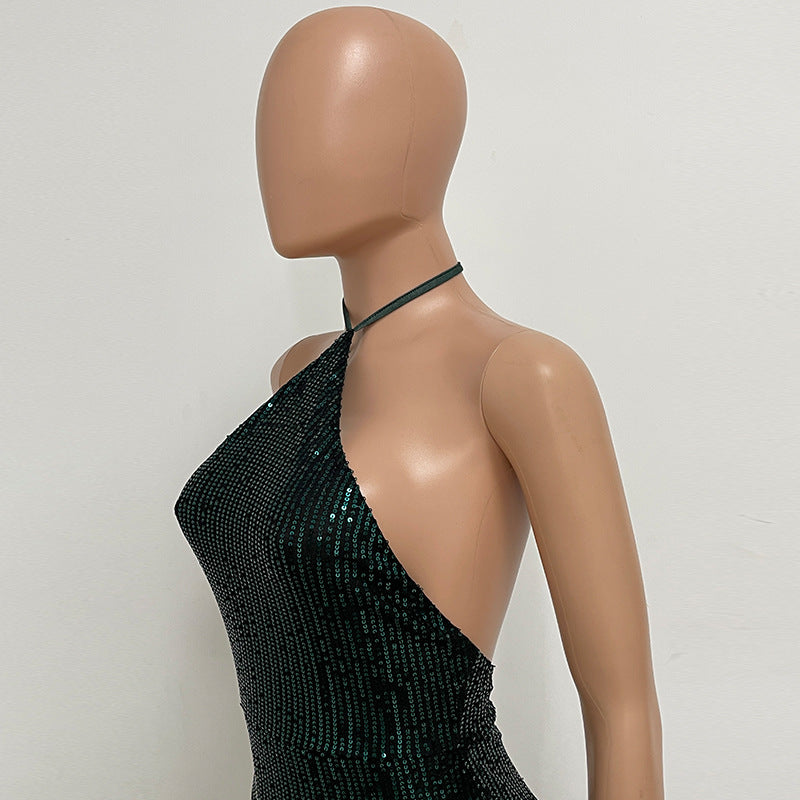 Women sleeveless French split sequin party Evening Dress 20