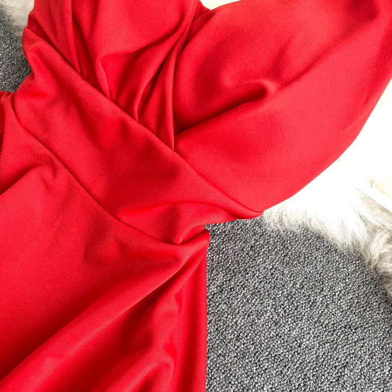 Spring Feminine V-Neck Low Back Slim Waist High Waist Slim Fit Solid Color Straps Basic A-Line Dress 30