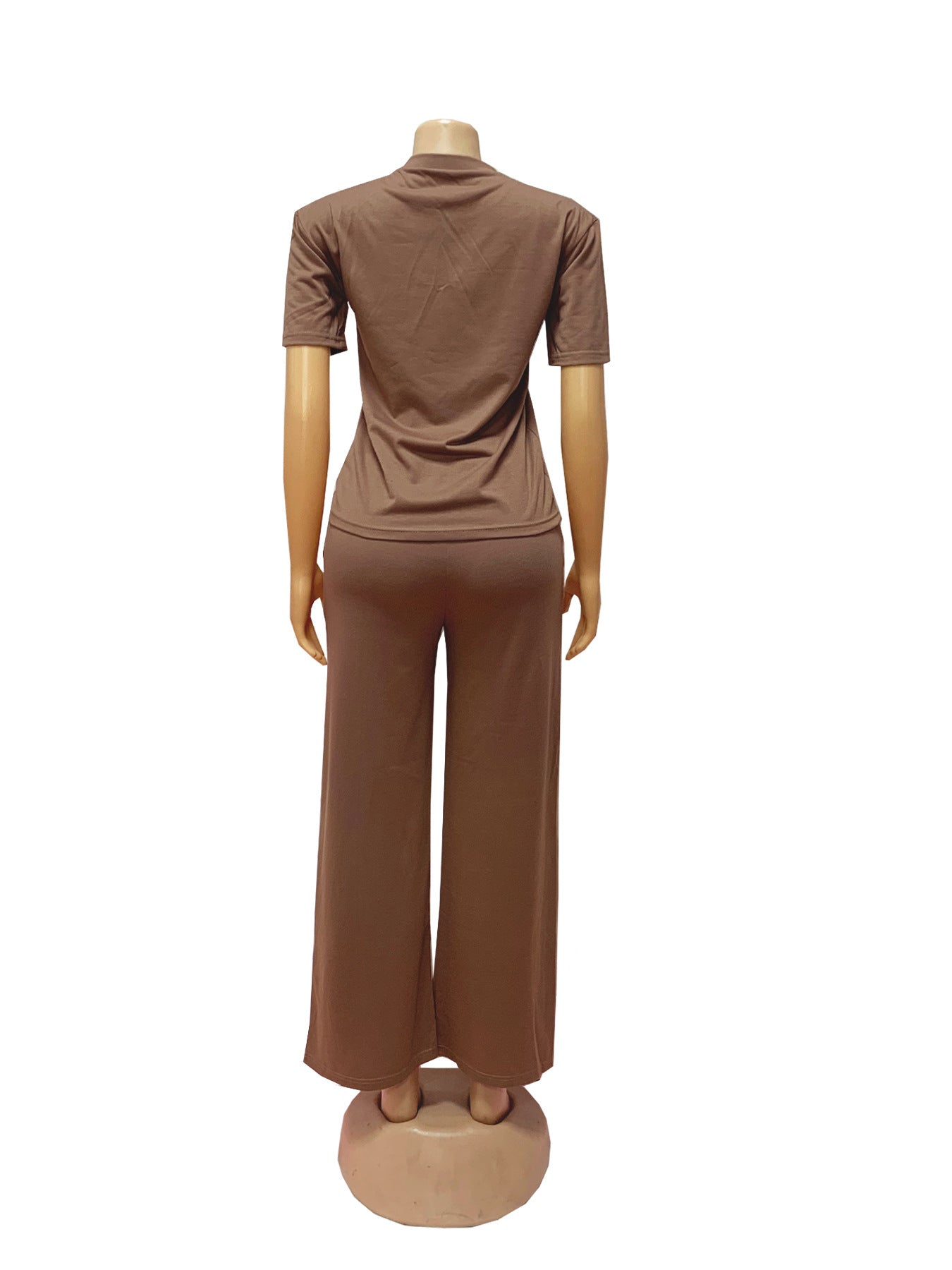 Women Casual Elegant Career Short Sleeve Top and Wide Leg Pants Two Piece Set 5