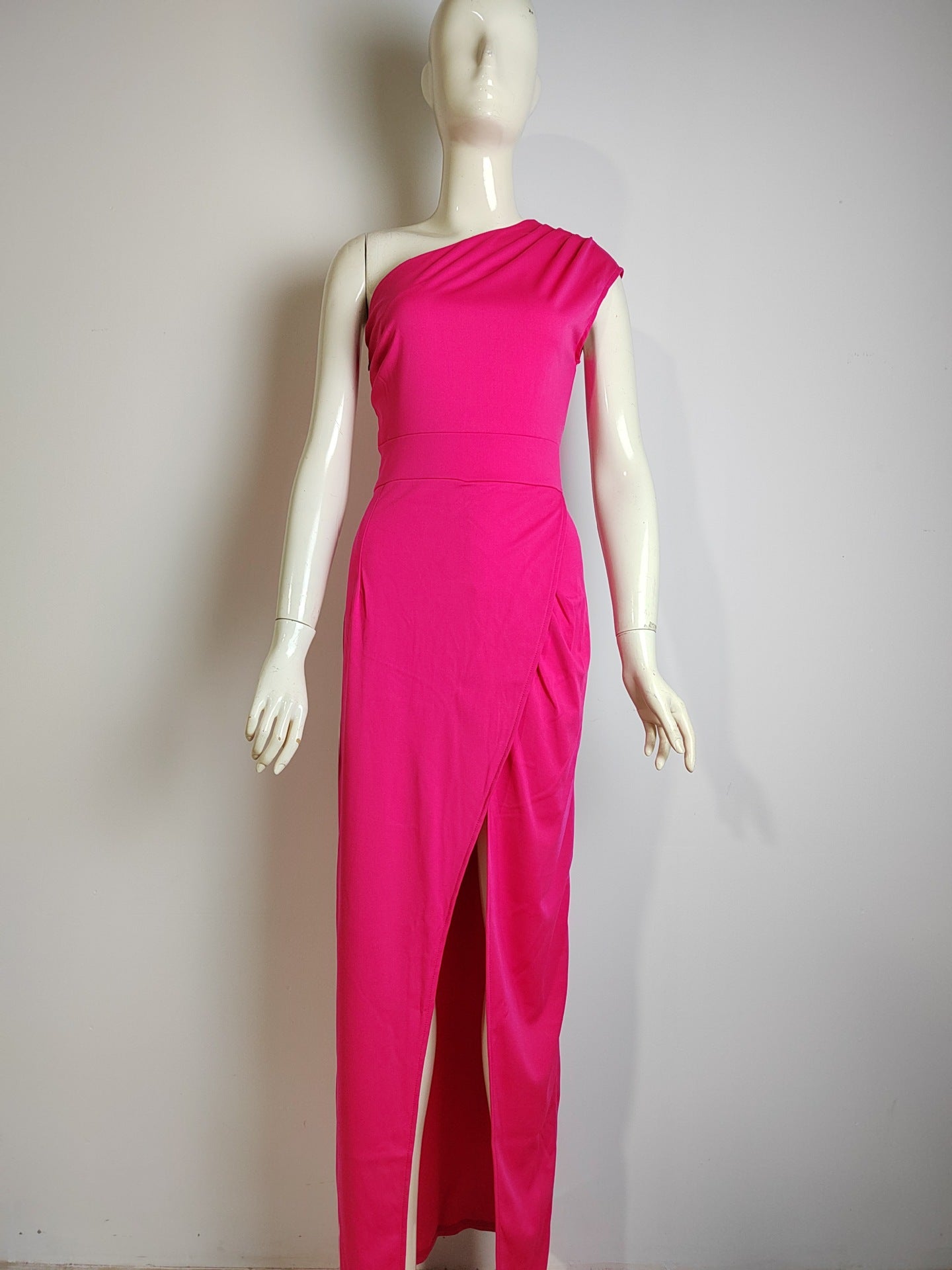 Women 's One Shoulder High Waist Front Slit Chic Dress 35
