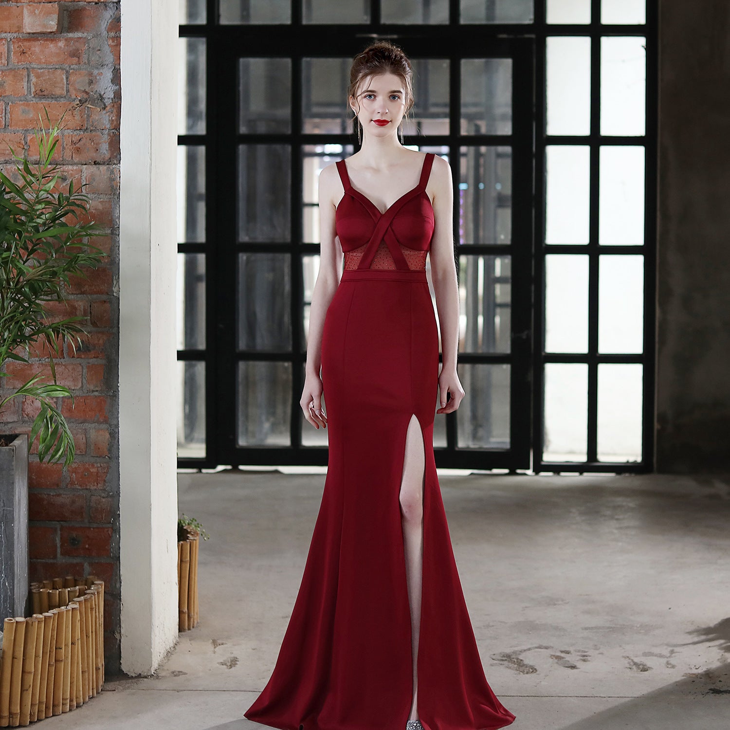 Summer Formal Occasional Strap Slit Mermaid Evening Dress 5