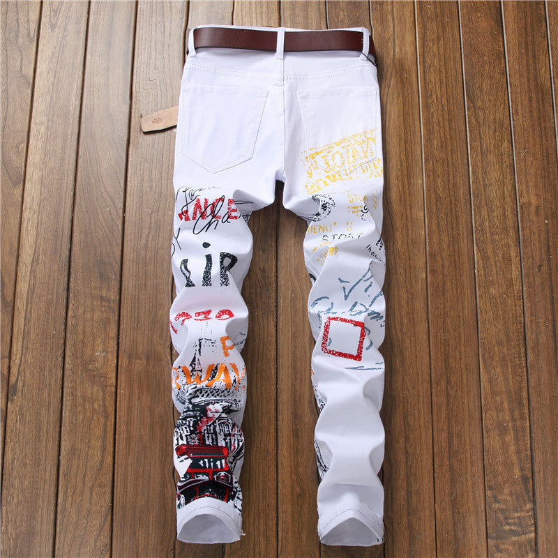 Men's Stretch Casual Printed Straight Denim Pants 15