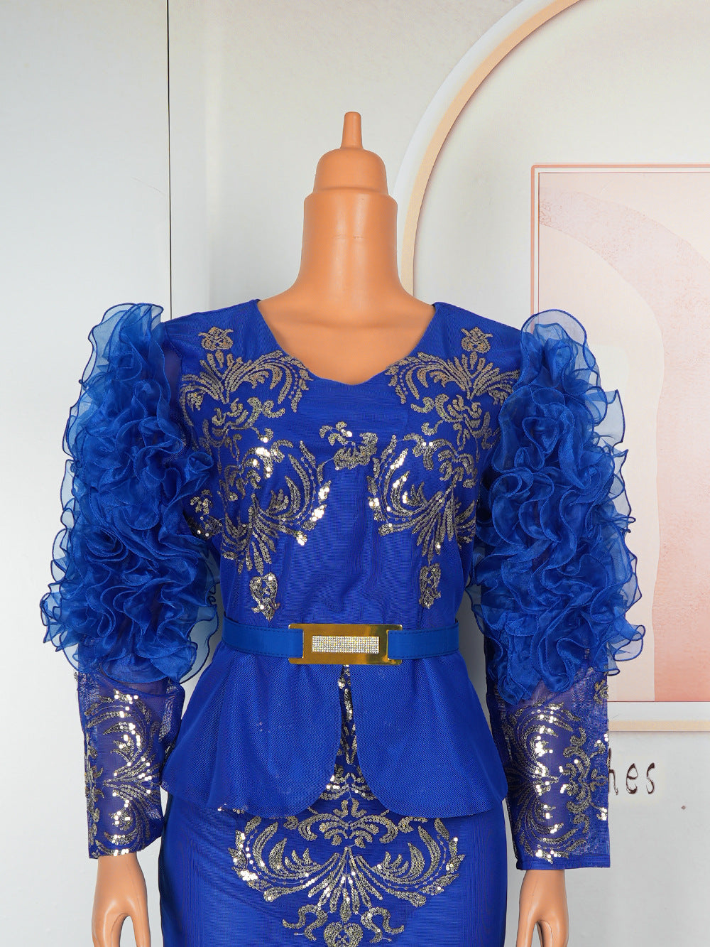 Plus Size African Women Beaded beaded v-neck dress 17