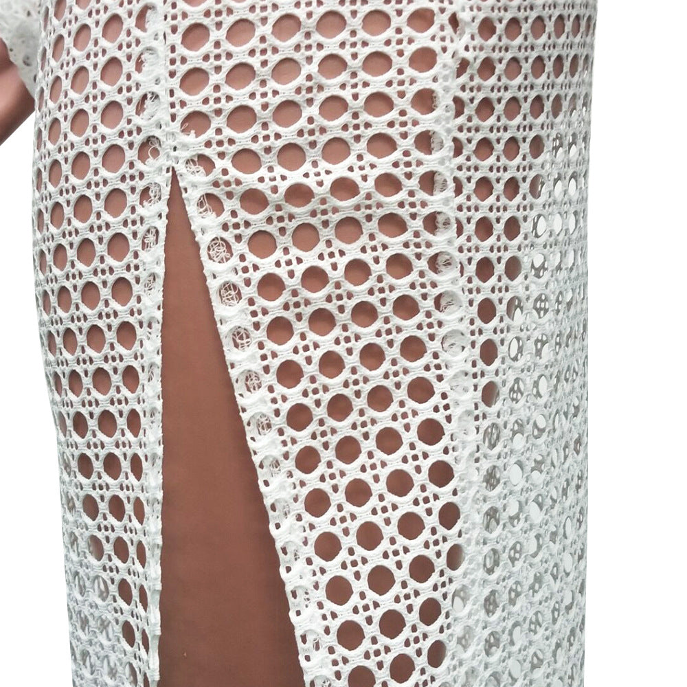 Summer Hollow Sexy Fashion Mesh Tassel See-Through Two-Piece Skirt Set 20