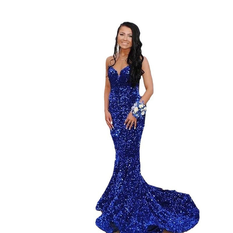 Women Sequined Ball Party Fishtail Shining V Neck Evening Dress（Processing time need 3-6 days） 25
