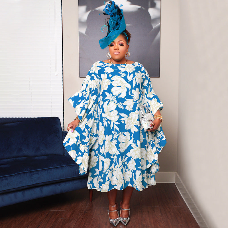 Women's Slit Multicolor Skirt Kimono Sleeves Plus Size Dress Loose Nightclub Dress 3